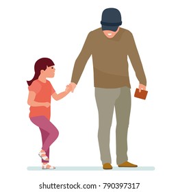 Father with his daughter. Vector flat cartoon illustration. People in the Park