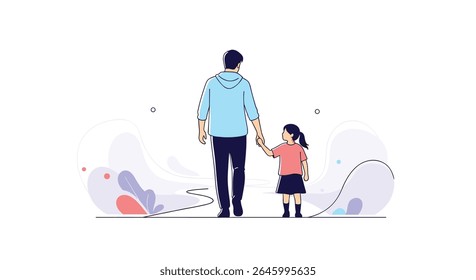 A Father And His Daughter Walking Together in Harmony
