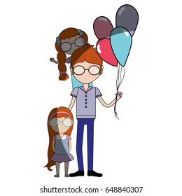 father with his daughters and balloons