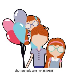 father with his daughters and balloons