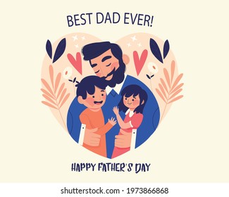 Father and his kids. Vector illustration for t-shirt design, card, banner, blog, poster, logo.