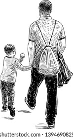 A father with his little son going for a stroli