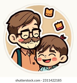 Father and his little son. happy fathers day. Vector illustration design. Vector illustration design, card, logo, sticker. Vector colorful illustration in flat style.