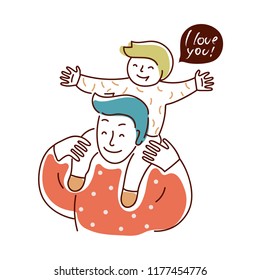 Father and his little son. Vector illustration for t-shirt design, card, banner, blog, poster, logo, sticker