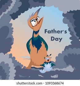 Father and his son bird in the sky. International father's day concept. Vector illustration.