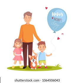 Father His Son Daughter Dog Standing Stock Vector (Royalty Free ...