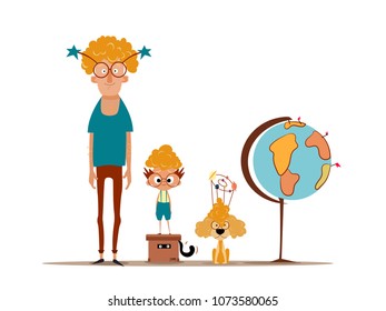 Father with his son and dog / Family time / Fun with Dad