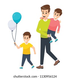 
Father with his son holding balloons, a family celebrations or happy father’s day
