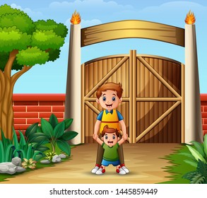 A father with his son inside the gate