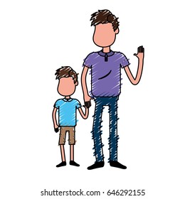 father with his son together and holding hands