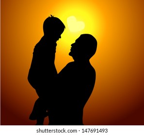 Father hold and kiss baby with love, color of love . Vector