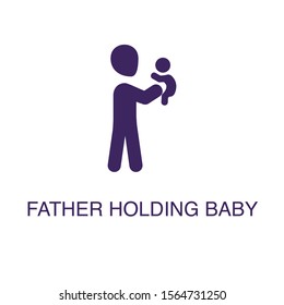 Father holding baby carriage element in flat simple style on white background. Father holding baby icon, with text name concept template