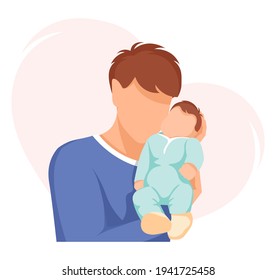 Father is holding baby. Dad and son, Family, Father's day concept. Isolated vector illustration for greeting card, flyer, poster.