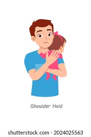 father holding baby with pose named shoulder hold