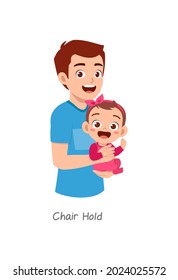 father holding baby with pose named chair hold