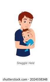 father holding baby with pose named snuggle hold