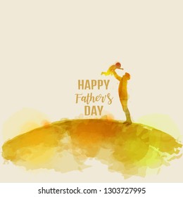 Father holding baby silhouette plus abstract watercolor painted. Happy father's day. Digital art painting. Vector illustration