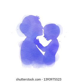 Father holding baby silhouette plus abstract watercolor painted. Happy father's day. Digital art painting. Vector illustration