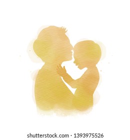 Father holding baby silhouette plus abstract watercolor painted. Happy father's day. Digital art painting. Vector illustration