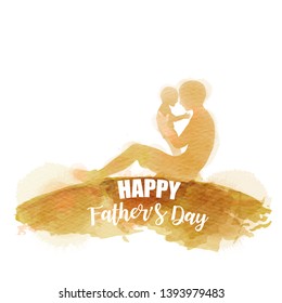 Father holding baby silhouette plus abstract watercolor painted. Happy father's day. Digital art painting. Vector illustration