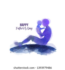 Father holding baby silhouette plus abstract watercolor painted. Happy father's day. Digital art painting. Vector illustration