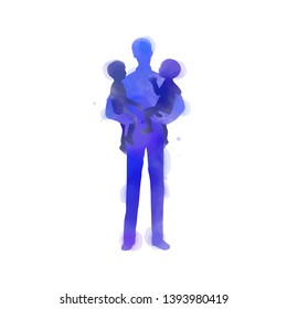 Father holding baby silhouette plus abstract watercolor painted. Happy father's day. Digital art painting. Vector illustration