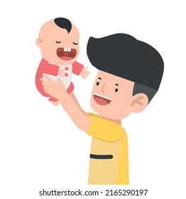 Father Holding Baby with a smile