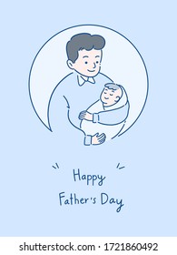 father holding baby with a smile, happy spending time together, father's day concept, hand-drawn style vector illustration.