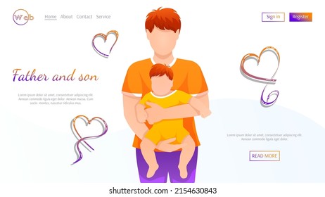 Father is holding baby. Father and son, Family, Father's day concept. Vector illustration for flyer, poster, website development.