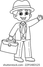 Father Holding Briefcase Isolated Coloring Page 