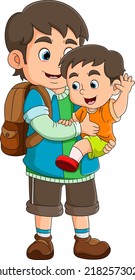 The father is holding a child and life happy together of illustration