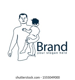 Father holding the child logo. flat design, line people.