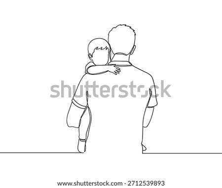 Father holding child outline vector. Parenting love continuous line illustration vector