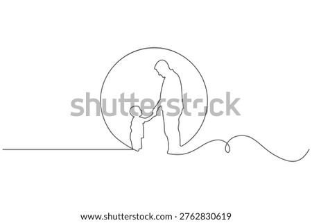 Father holding childs hand continuous one line drawing minimalist outline illustration