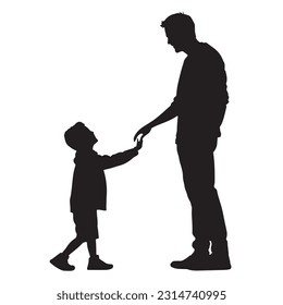 father holding child's hand silhouette vector on white