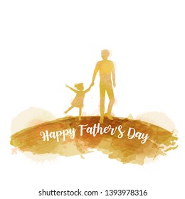 Father holding daughter silhouette plus abstract watercolor painted. Happy father's day. Digital art painting. Vector illustration