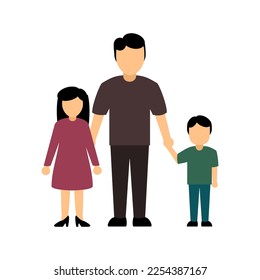Father holding daughter and son flat graphic design element. Happy father's day. Vector illustration