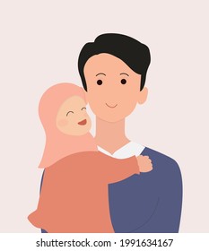 father holding her daughter hijab girl