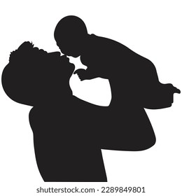 A father holding his baby daughter's silhouette drawing illustration-vector Artwork.