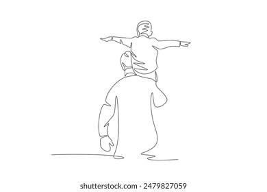 Father holding his child. Father's day concept one-line drawing