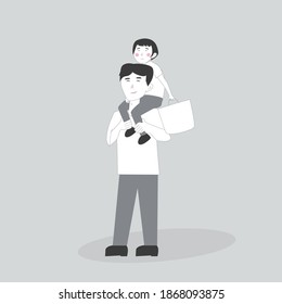 Father Holding His Daughter After Shopping Vector