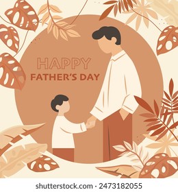 A father holding his son around the leaves