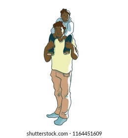 Father is holding with his son. Hand drawn vector illustration isolated on background. Family time, happy people. Doodle style illustration. Colorful illustration for cards, t-shirt
