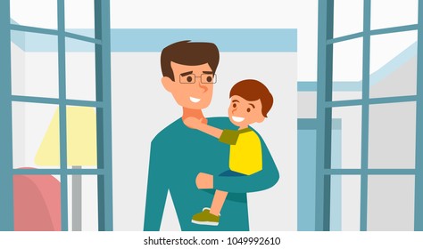 father holding his son illustration