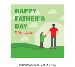 Father holding his son. Walking together. Father's Day concept. Flat vector illustration.