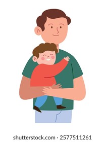 A father holding his young child in a loving embrace in cartoon style