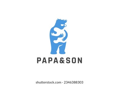 Father Holding Hugging Care Baby Logo Family Parents Negative space design style
Dad Hugs with Son Daughter Logotype concept icon.