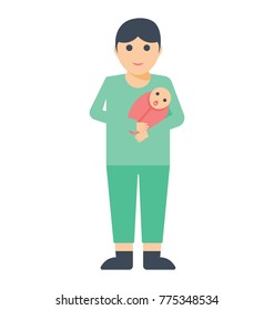 
A father is holding a newborn 
