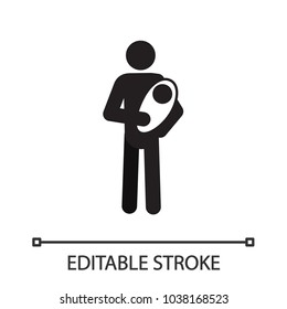 Father holding newborn child silhouette icon. Fatherhood. Isolated vector illustration. Editable stroke