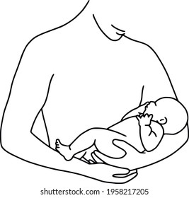 Father holding newborn vector line art. Family silhouette. Happy Father's day card. Man with her baby clipart. Dad and baby illustration.